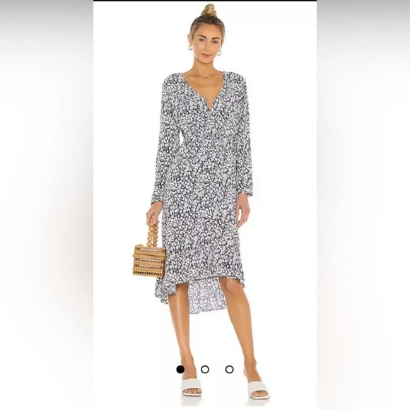 Rails Jade navy Ditsy Floral Print Tie Front Long Sleeve Dress L - Picture 1 of 7